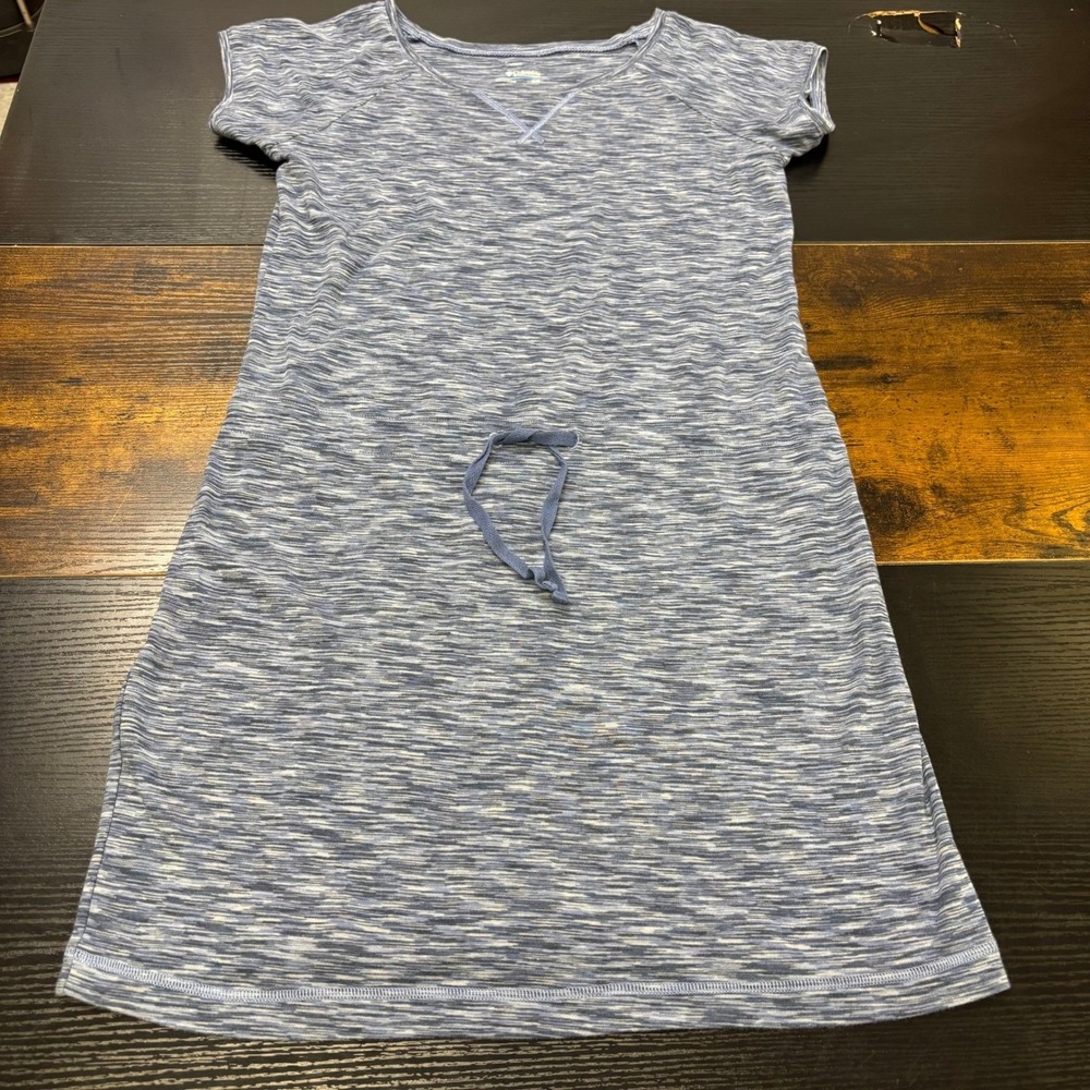 Columbia Sportswear Women M/M Heather Blue Knit V-Neck Drawstring Casual‎ Dress